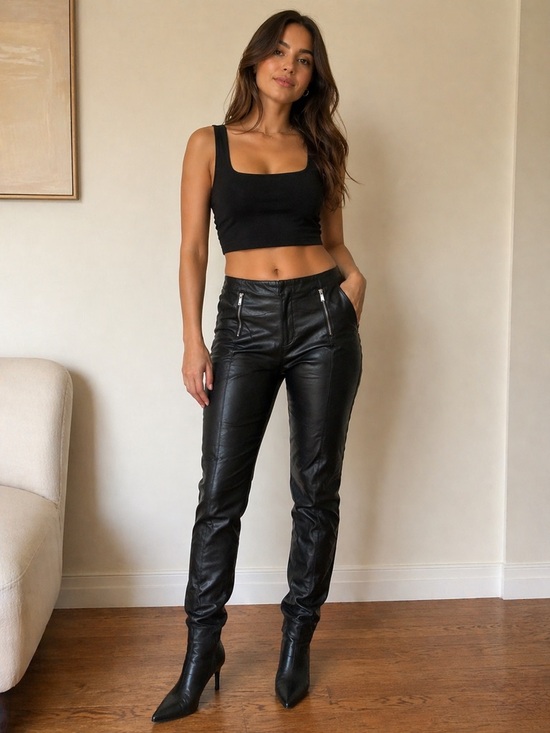 Love Pants - Love Black Faux Leather Skinny Pants with Zip Details